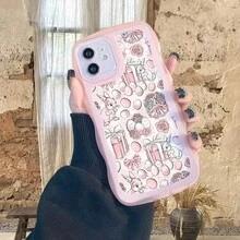 1pc Fashionable Wavy Irregular Protective Phone Case, Rabbit & Easter Egg Pattern, Ideal Daily Choice For Women, Compatible With IPhone17Air/17pro/17promax/17/16e/16/15/14/13/12/11/X/Xr/8/7/GalaxyA14/A15/A54/S24/S24Ultra Series - Pink - View 7