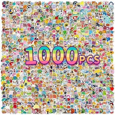 1000 Pcs Cute Cartoon Random Theme No Repeated Waterproof Cartoon Stickers Pack - Cute Holiday Gift - 1000 Styles Kawaii Durable Party Favors, Christmas Stocking Stuffers, Birthday Decorations