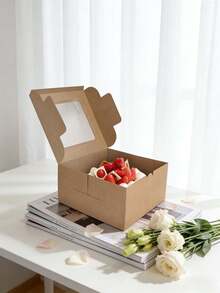 2pcs/4pcs Window White Cardboard Baking Simple 10-Inch Cheese Cake Box, Pizza Box, Open Window Cheesecake, Basque Cheesecake, Cream Puff, Dessert Packaging Box - View 6