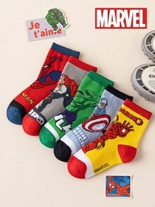 Marvel 5/1雙漫威蜘蛛人超級英雄卡通襪，男童女童適用，短筒襪，春夏款，可愛卡通圖案，時尚休閒舒適透氣學生襪，適合日常穿著、返校、節日禮物，防臭吸汗多功能運動圓口襪，歐美尺寸，高品質面料 - 彩色 - 查看 7