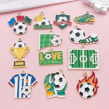 12 piezas Surtido de dijes con tema de fútbol, colgantes de esmalte de fútbol para pulsera, pendientes, manualidades - Talla única - Ver 11