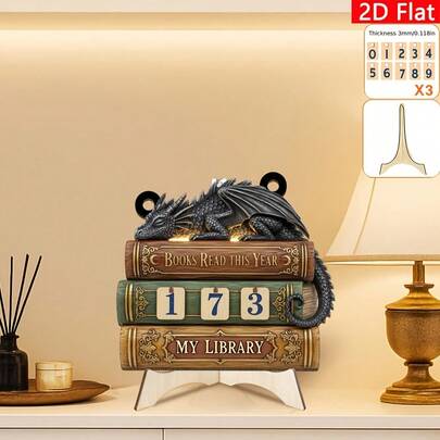 Dragon Pattern Book Annual Reading Tracker - Numbered Book Tracking Card With Wooden Book Pile Identifier And Digital Sticker, Suitable For Library Office Decor, Great Gift For Teachers And Book Lovers