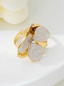 1 chiếc nhẫn hoa hai lớp tráng men dễ thương, tươi mát và ngọt ngào mùa hè, thích hợp cho hẹn hò, tiệc tùng, làm quà tặng hoặc đeo hàng ngày. - trắng - Xem 3