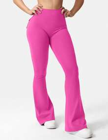 VOYJOY Flare Leggings With Pockets For Women Brittany Leggings Workout Leggings For Women Butt Lifting Gym Yoga Leggings Y2K Summer Clothes For Women - 玫紅色 - 查看 7