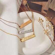 1 Pc Custom Name Bar Necklace Engraved Letter Stainless Steel Jewelry - Multicolor - View 3