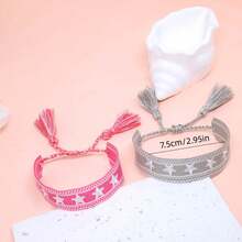 2pcs/Set Embroidered Star Handmade Braided Friendship Bracelet, Adjustable Size Boho Style, Suitable For Party, Holiday, Wedding, Beach, Travel - Star - View 5