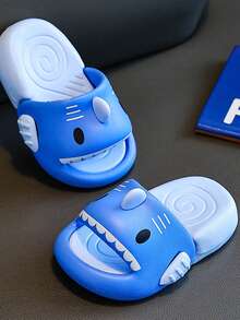 Kids Cartoon Shark Soft Bottom Comfortable Indoor Slippers For Boys - Blue - View 2