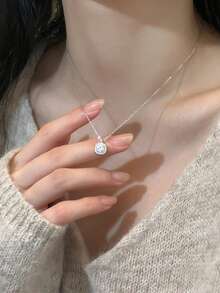 S925纯银方形糖果项链，镶嵌锆石，优雅女士日常、派对、旅行、生日、节日礼盒装，四季皆宜。 - 銀色 - 查看 5