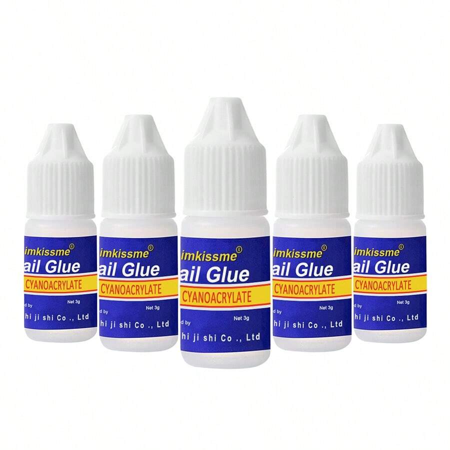 5入組含閃粉、UV凝膠、鑲嵌鑽石、壓克力等快速幹燥指甲膠套裝，堅固黏合假指甲美甲工具