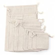 5/10 pièces/Paquet Sacs à cordon en lin, Pochettes en lin de couleur unie simple de tailles multiples pour bijoux, cosmétiques, jouets, décorations, stockage anti-poussière - sac en lin - Voir 6