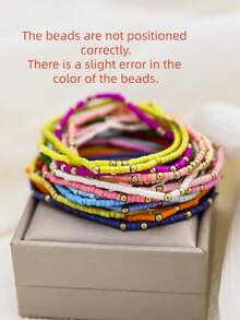 Bộ 19 vòng tay hạt gạo nhiều màu sắc phong cách Bohemian dành cho nữ, làm thủ công, co giãn, xếp lớp, trang sức mùa hè đi biển, quà tặng. - Nhiều màu - Xem 4