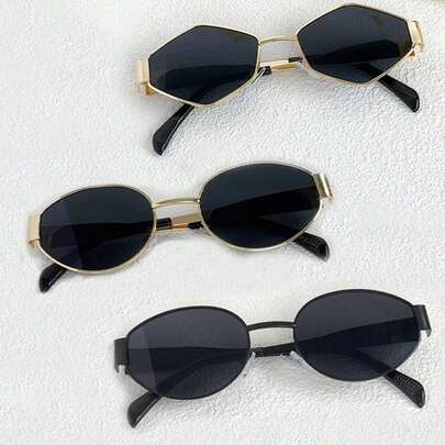 3pcs Oval Metal Frame Fashion Eyeglasses, New Y2K Streetwear Accessories For Women