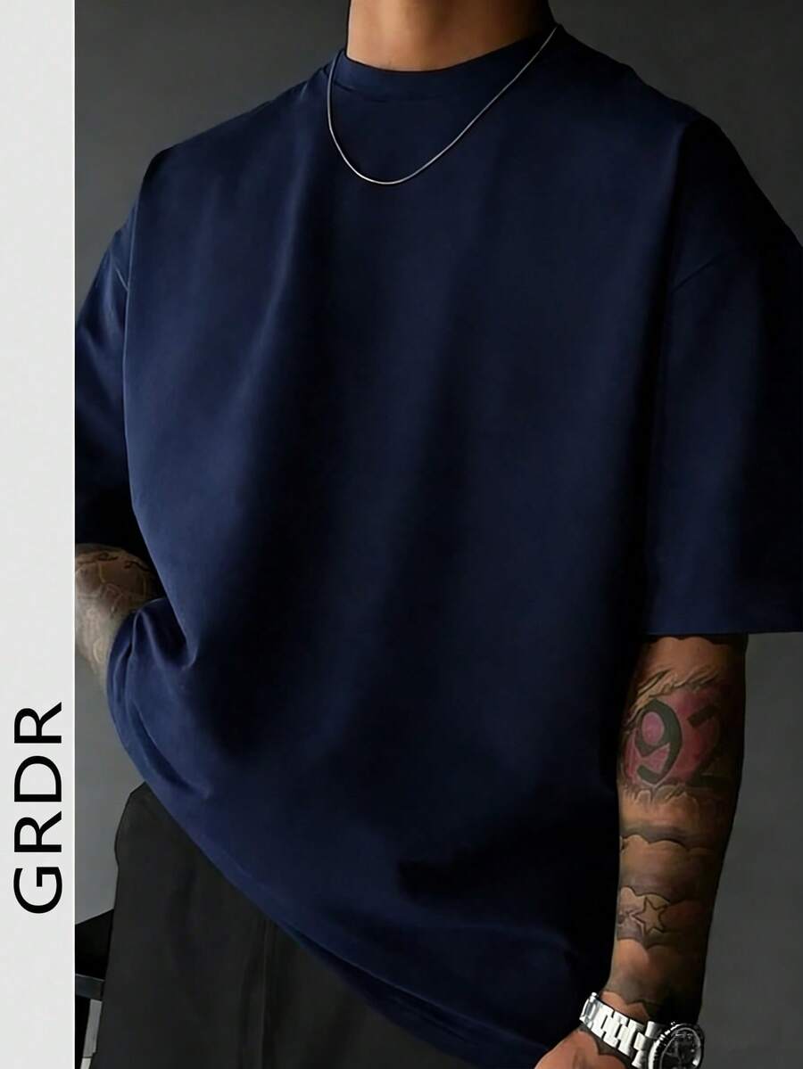 Áo thun nam tay ngắn cổ tròn GRDR, kiểu dáng thường ngày, thoải mái và thời trang. - Màu xanh hải quân - Xem 1