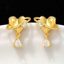 1 Pair S925 Sterling Silver Zirconia Heart Shaped Stud Earrings, Minimalist Chic Heart Earrings - Earrings - View 5