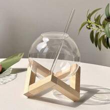 一套450毫升圆形月亮鸡尾酒杯，带木质底座，透明球形酒杯，适用于奶昔、创意果汁杯、饮用杯，适用于酒吧、酒馆、俱乐部、餐厅、家庭使用，夏季饮具配件 - 彩色 - 查看 5