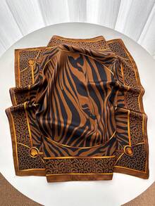 1pc Paisley Pattern Printed Faux Silk 70cm Square Scarf, Men's Bandana, Versatile Neck Scarf, Sun Protection - Coffee Brown - View 4
