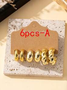 4-18件套金属水滴形弧形耳环套装，金银色调，低过敏性厚实设计，简约优雅，适合搭配各种服饰 - 金色 - 查看 4
