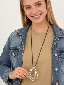 1 chiếc vòng cổ dài tối giản thời trang dành cho nữ, mặt dây chuyền hợp kim kẽm hình tròn bất đối xứng 7 lớp - Nhẫn hình học bạc - Xem 2