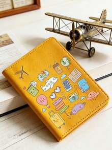 1个可爱卡通图案护照套，合成皮革旅行护照夹，轻便旅行配件，护照夹，飞行旅行必备，伴娘礼物，送给护照持有者的专属礼物，有黄色、蓝色、红色、黑色、白色、粉色等6种颜色可选 - 柔和淡色 - 查看 9