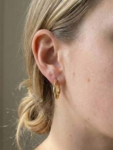 Vintage Stainless Steel Earrings Hoops For Women Hoop Earrings Set For Girls Women Gold Jewelry Earrings Chunky Statement C Shape Hoop Earrings Geometric Thick Stud Earrings Gold Hoops For Teen Girls Beach Bikini Accessories Attractive Clothes, Wedding Dresses Accessories - Versatile JewelryPerfect For Wearing While Swimming, Bathing, Exercising ,Great For Valentines Day, Birthday, Mother Day, And Vacation Surprises. - Gold - View 5