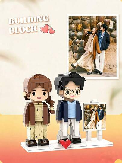 Figuras de ladrillos personalizadas para la novia y el novio, figuras de ladrillos de pareja personalizadas de 2 personas con marco de caballete, figura de ladrillos personalizados "Brick Me", rompecabezas fotográfico como recuerdo, regalo ideal para el cumpleaños, vacaciones, aniversario, San Valentín, Navidad para novia, novio, parejas, padres, familia, amigos