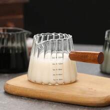 Heat Resistant Borosilicate Glass Coffee Mug With Wood Handle, 180ml Coffee Cup With Scale, Vertical Striped Coffee Server, Small Water Bottle For Home And Cafe Use - Redwood - View 7