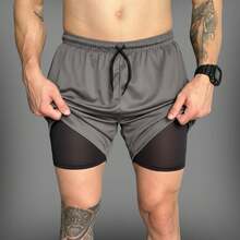 Kit Of 3 Short 2-In-1 Dry Fit Lined Men's Gym Shorts For Running And Training With Elastane - Black/Lead/Navy Blue - View 5