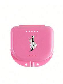 字母 A-Z 牙齿矫正保持器假牙粉色收纳盒，花朵字母装饰，牙套收纳盒，假牙盒，透气正畸牙套盒，保持器盒，牙科收纳盒，假牙放置盒，易于使用，方便携带，牙套矫正器矫正器盒，口腔卫生牙套收纳盒，家庭办公室宿舍用品，家居收纳用品，牙科配件 - 彩色 - 查看 22