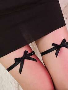 2条可爱蝴蝶结大腿吊袜带 | 黑色可调节大腿绑带，适合哥特风和卡哇伊风 - A - 查看 2