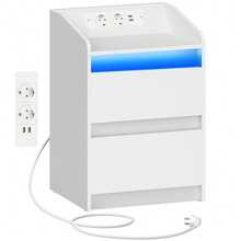 HaluPeit Mesitas de Noche con s LED, Estación de Carga y 2 Cajones, Mesa Auxiliar con Puertos USB y Enchufes de Energía, Ideal para Sala de Estar y Dormitorio - Blanco - Ver 7