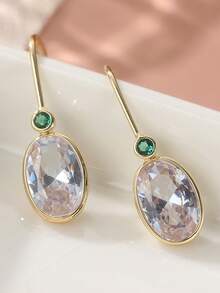 Fashionable Cubic Zirconia Dangle Earrings, Suitable For Girls' Party And Wedding, New Oval Drop Earrings, Women's Jewelry Gift - Gold - View 6