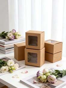 10pcs/20pcs 4*4*2.5 Inch High Quality Cake Boxes, Made Of White Cardboard And Kraft Paper With Square Window, Ideal For Mini Cake Packaging And Picnic Carrying - View 4