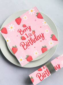 16张草莓主题一周岁生日纸巾，新生儿生日派对一次性纸巾，雏菊草莓图案，草莓餐巾纸，性别揭晓派对餐具装饰，粉色女宝宝一周岁生日派对装饰，粉色草莓生日派对装饰，婴儿派对装饰，婴儿派对用品，性别揭晓派对装饰，生日派对用品 - 草莓雛菊 - 查看 10