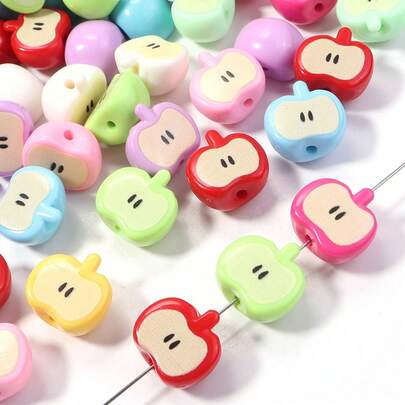 10pcs/Pack Acrylic Colorful Half Apple Beads, 16X17.5mm Cute Cartoon Apple Beads For Jewelry Making, Bracelet, Necklace, Earrings, Pen Decoration, DIY Pendant, Keychain Accessories