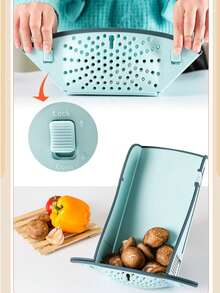 6-In-1 Multifunctional Cutting Board, Kitchen Chopping Board, Vegetable Cutting Board, Mother's Day Gift, Functions Include: Garlic Grater, Ginger Grater, Knife Sharpener, Cutting Board, Strainer Basket, Serving Tray, Plastic Kitchen Cutting Board, Kitchen Accessories, Housewarming Gift - Multicolor - View 5