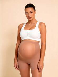 Hart & Haze 1pc Skin-Tone Semi-Transparent Maternity Pants, Soft Belly Support & Lift Design, Suitable For Early, Middle, Late Pregnancy And Postpartum, Comfortable For Home & Leisure Wear - Apricot - View 3