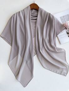 1pc Minimalist Solid Color Lightweight Breathable 110cm Chiffon Square Scarf, Women Fashion Versatile Bandana, Thin Summer Sun Protection Neck Scarf - Light Grey - View 5