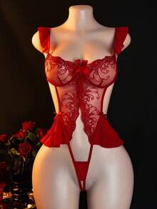 性感蕾丝连体衣，诱人又性感 - 酒紅色 - 查看 5