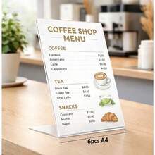 6-Piece A4/A5 Acrylic L-Shaped Display Stand, Transparent And Durable Desktop Menu Poster Stand, Restaurant Office File Photo Display Assistant - 6pcs - View 2