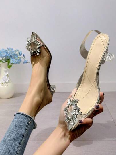 Tacones Transparentes con Strass para Mujer, Zapatos de Cristal de Punta Fina - Tacón Delgado de Moda, Tacones Delgados Super Cómodos - Combinan con Todo