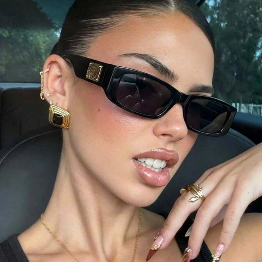 1 Pair Retro Small Square Fashion Glasses - Glossy Black and Gray Flakes - View 1