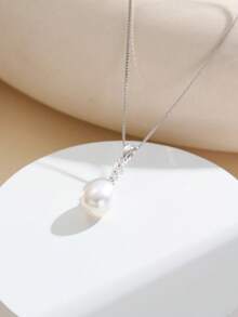 AETOLIA 1 Set Elegant S925 Sterling Silver Necklace & Earrings Set, Plated White Gold, Matched With 7-9mm Natural Cultured Pearl, Suitable For Women's Wedding/Date Wear - Silver - View 3