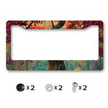 Metal License Plate Frame, License Plate Cover With A Musical Note-Shaped Autumn Tree Design, Suitable For Car Decoration During The Harvest Season - Style 1 - View 2