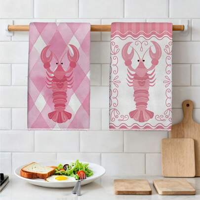 2 Stück Vintage karierte rosa Muster Küchentücher, Rautenkaro und Streifendesign, rechteckige super weiche Faserküchentücher, Geschirrtücher, Putzlappen, Handtücher, Kochbackteehandtücher, Küchendekoration, Einweihungsgeschenk, Geburtstagsgeschenk, Badezimmerreinigungstücher, dekorative Handtücher