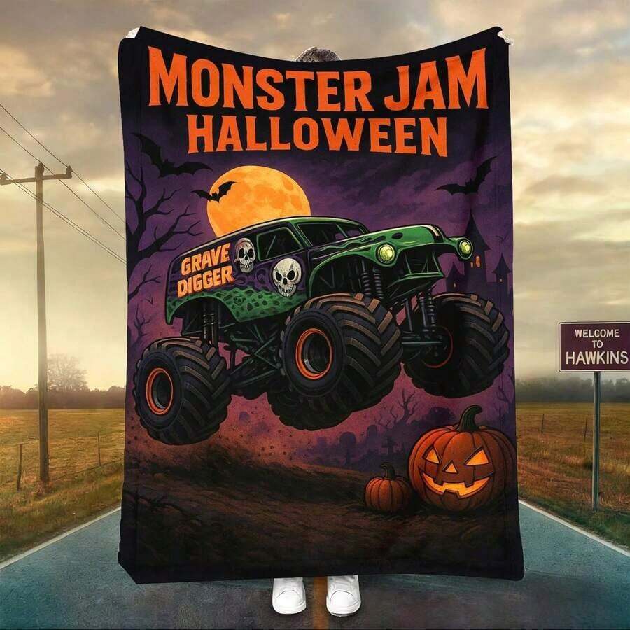 1PC 3D Monster Jam Monster Truck Cartoon Blanket, Edgy Gift For Motorsports Fans, Themed Man Cave Decor, Retro Sci-Fi Party Accent & Race Day Souvenir,Soft Throw Blanket For Home Bedroom Bed Sofa Picnic Travel Office Cover Blanket, Multiple Sizes 50x60 To 60x80 Inches - Nhiều màu 6 - Xem 1