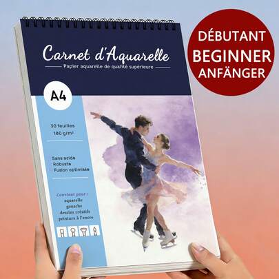 A4/A5 Watercolor Sketchbook, 30 Sheets 180g Textured Watercolor Paper, Suitable For Beginners, Acid-Free Thickened Spiral-Bound Sketchbook, Ice Dance Art Cover, Suitable For Watercolor, Gouache, Ink, Creative Painting, Art Class, Home Practice And Hobby Creation