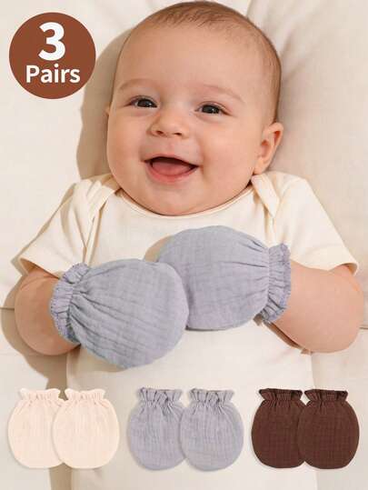 3 pares de manoplas antirasguños para bebé (0-6 meses) - Guantes de gasa de algodón transpirable para recién nacidos, con puños ajustables, suaves y sin rasguños, aptos para dormir, jugar y uso diario