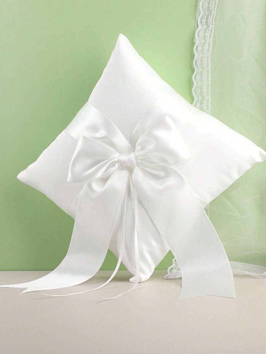 婚礼花童篮和戒指枕，珍珠手柄大蝴蝶结新娘花篮和戒指童 - 1個戒枕 - 查看 1