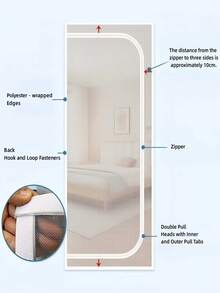 Cat Proof Door Curtain, No Drill Self-Install Zipper Mesh Screen, Nano Mesh Ventilation Anti-Mosquito, Bedroom/Living Room Pet Barrier Mesh Net - White D Type - View 3