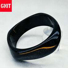 GNIT Multi-Piece Chunky Resin Bangle Set - Solid Black, Marbled Black & Crystal-Embellished Bracelets With Gold Accents, Stackable Wide Cuff For Edgy Y2K Retro Dark Luxury Fashion - Black - View 8